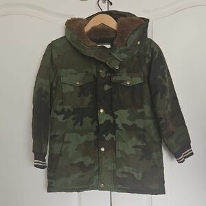 Crewcuts Green and Brown Puffer Jacket with Hood